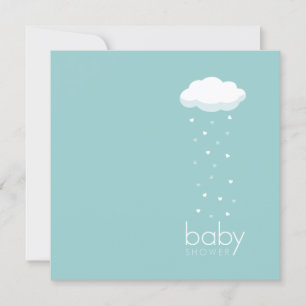 Plain Coeurs Aqua Baby shower invitation