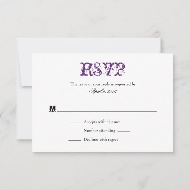 Plaine blanche violette Simple Mariage Cartes RSVP (Devant)