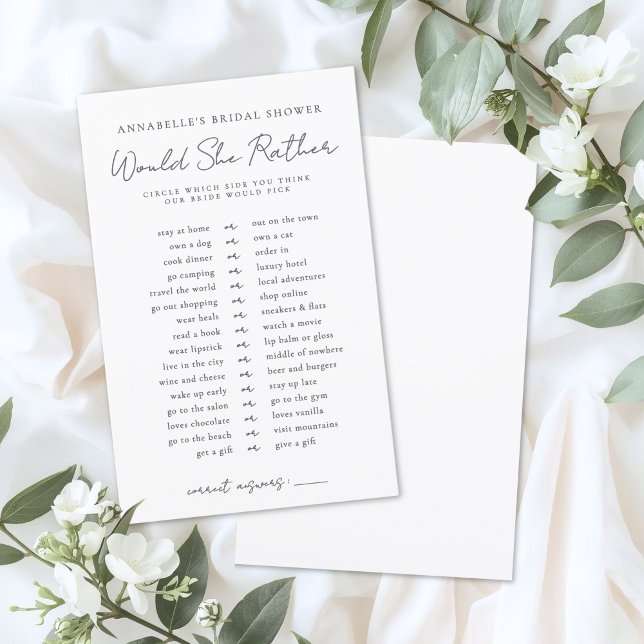 Plairait-Elle À La Fête des mariées De Mariée Jeu (Would She Rather Bride Bridal Shower Game)