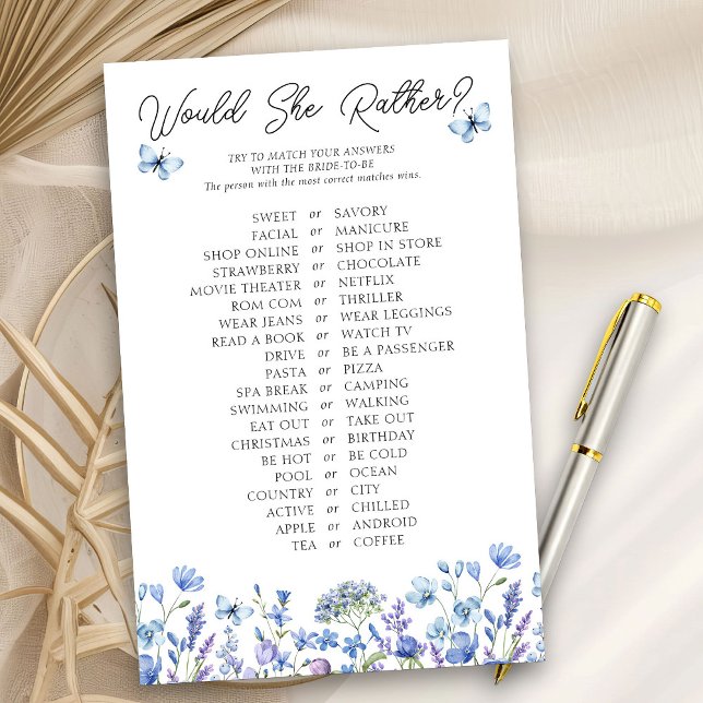 Plairait-Elle Fleur sauvage Bleu Jeu De Douche (Would She Rather? game cards from my Blue Wildflower Bridal Shower Collection
)