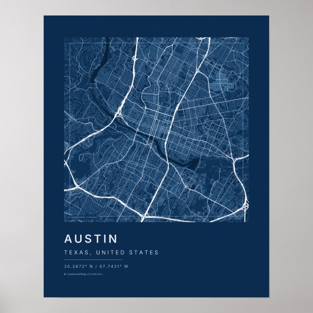 Plan de la ville d'Austin TX — Impression de carte (Devant)