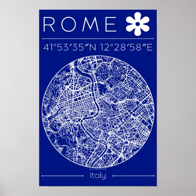 Plan de la ville de Rome - Affiche de carte de blu (Devant)