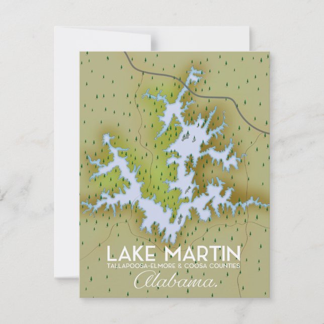 Plan de l'affiche de voyage du lac Martin Alabama. (Devant)