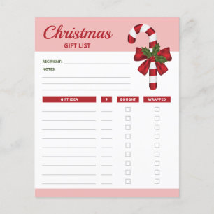 Plan de liste de cadeaux de Noël - Canne à bonbons