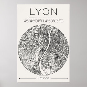 Plan de Lyon Poster – Art mural minimaliste au fus