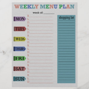 Plan de menu de deux semaines