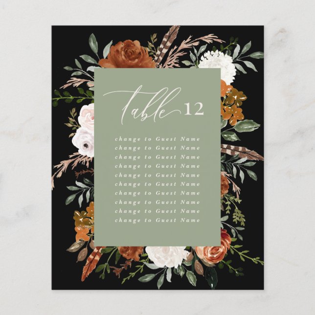 Plan de siège de table à fleurs noire verte Budget (Devant)