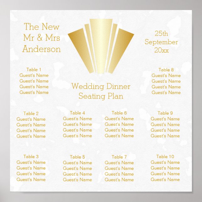 Plan de siège mariage Gold Art Déco Design (Devant)
