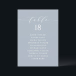 Plan de siège minimaliste bleu Numéro de table<br><div class="desc">Ajoutez une touche de charme à votre événement grâce à nos cartes de sièges personnalisables, conçues avec un magnifique script lunatique. Parfaites pour les mariages, les fêtes ou tout rassemblement spécial, ces cartes vous guideront avec style vers vos sièges. Customisez chaque carte bleue poussiéreuse avec le nom des invités et...</div>