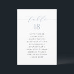Plan de siège minimaliste bleu Numéro de table<br><div class="desc">Ajoutez une touche de charme à votre événement grâce à nos cartes de sièges personnalisables, conçues avec un magnifique script lunatique. Parfaites pour les mariages, les fêtes ou tout rassemblement spécial, ces cartes vous guideront avec style vers vos sièges. Customisez chaque carte bleue poussiéreuse avec le nom des invités et...</div>