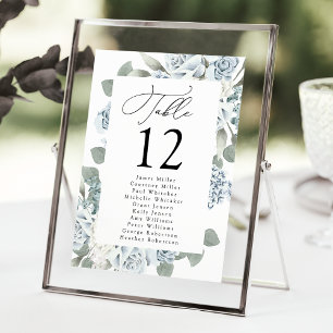 Plan de table à numéros avec motif floral bleu pou
