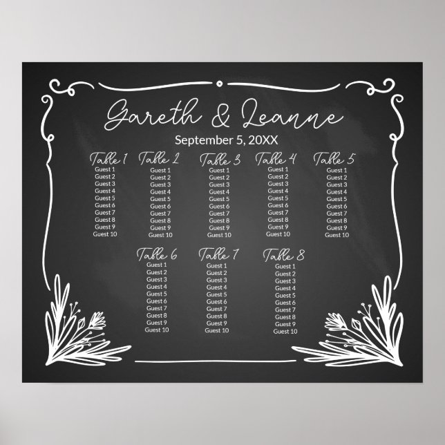 Plan de table assise du tableau de bord mariage (Devant)