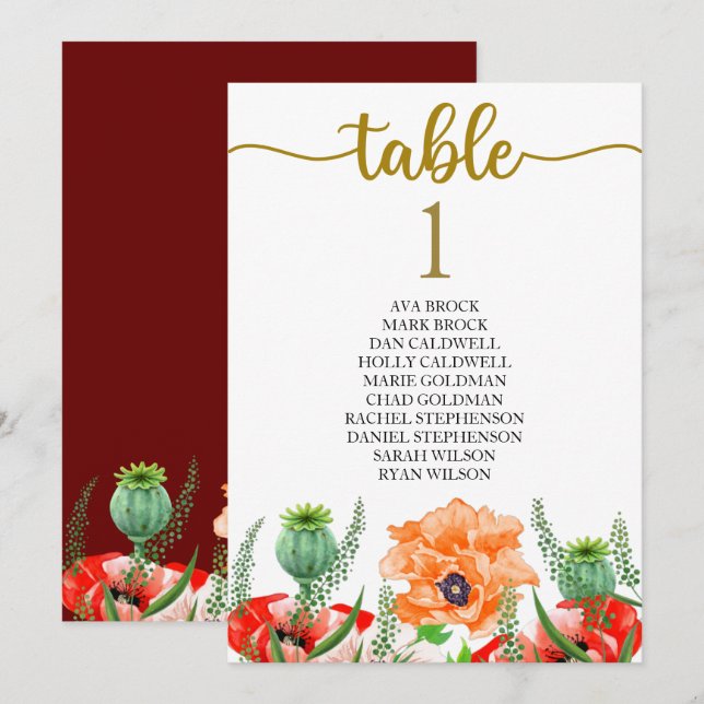 Plan de table carte de table calligraphie charmant (Devant / Derrière)