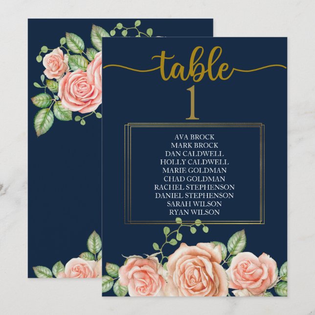 Plan de table carte table mariage bleu marine or r (Devant / Derrière)