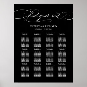 Plan de table de mariage 12 tables - Tableau noir