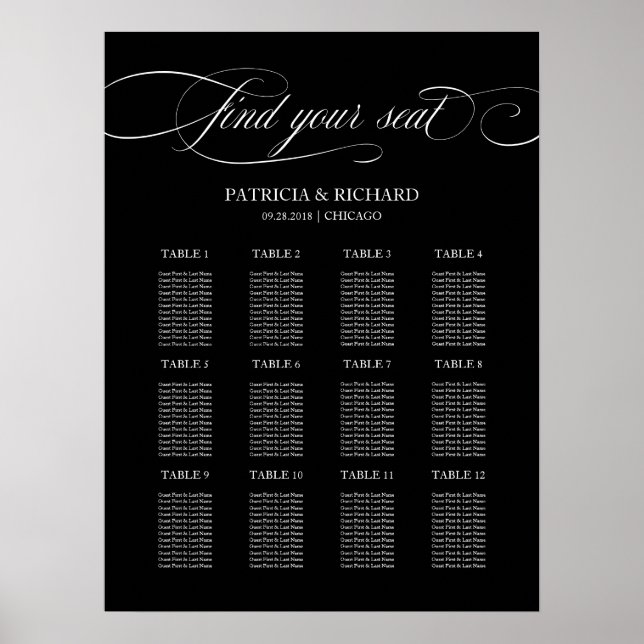 Plan de table de mariage 12 tables - Tableau noir (Devant)