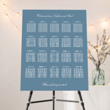 Plan de table de mariage à 20 tables Bleu Poussiér
