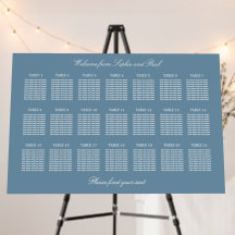 Plan de table de mariage à 21 tables Bleu Poussiér