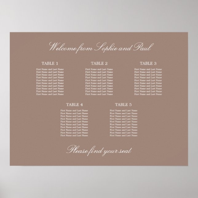 Plan de table de mariage affiche Taupe 5 (Devant)