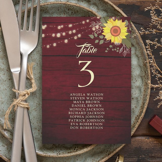 Plan de table de mariage au tournesol rustique (Créateur téléchargé)
