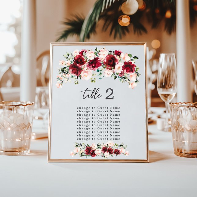 Plan de table de mariage aux roses de Bourgogne à  (Créateur téléchargé)
