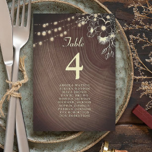 Plan de table de mariage avec lumières rustiques e