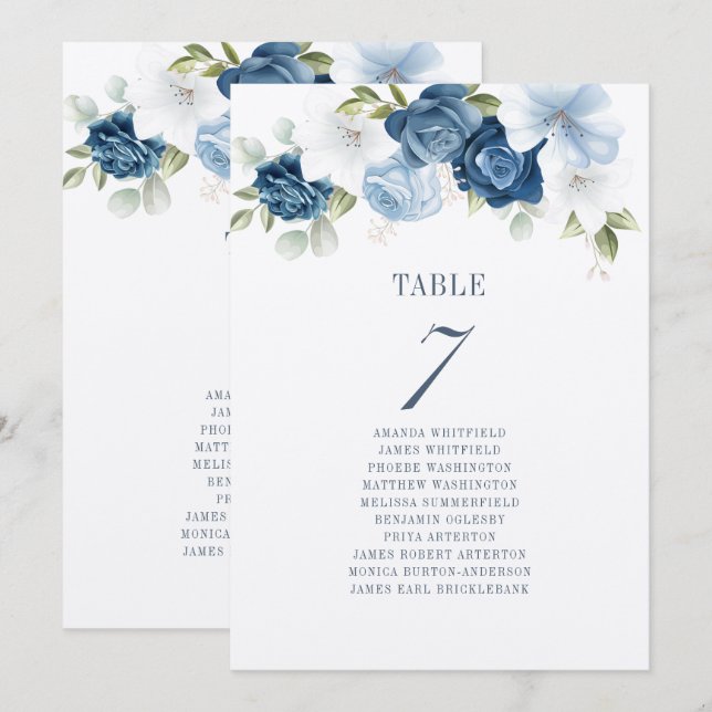 Plan de table de mariage avec numéro de table flor (Devant / Derrière)