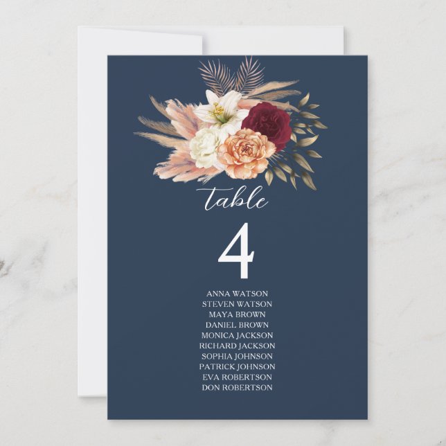 Plan de table de mariage bordeaux et bleu marine (Devant)