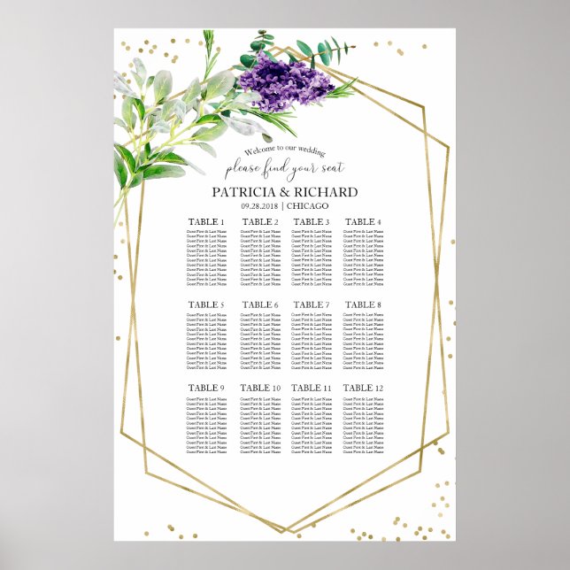 Plan de table de mariage élégant affiche de verdur (Devant)