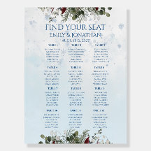 Plan de table de mariage floral bleu forêt hiverna