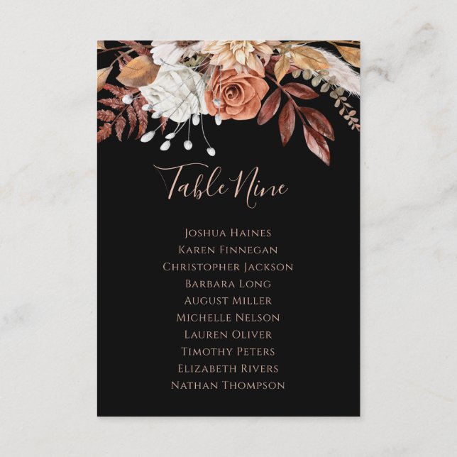 Plan de table de mariage floral noir pour l'automn (Dos)