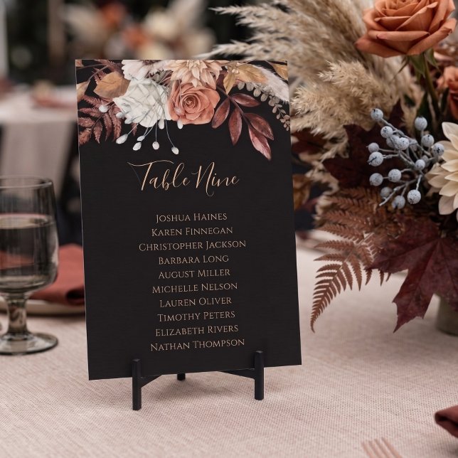 Plan de table de mariage floral noir pour l'automn (Créateur téléchargé)