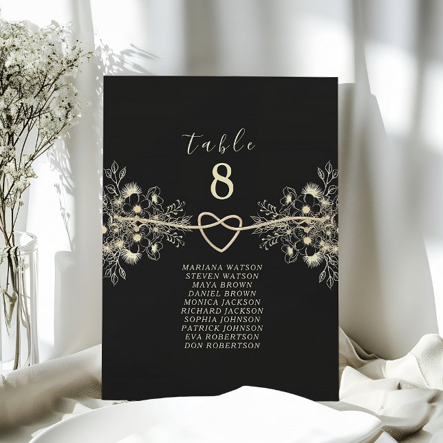 Plan de table de mariage floral or noir (Créateur téléchargé)