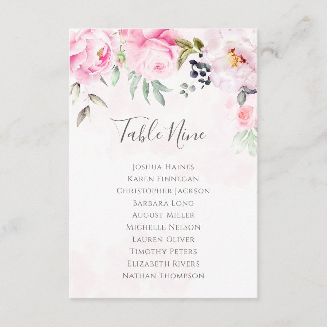 Plan de table de mariage floral Paeonie rose (Devant)