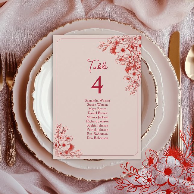 Plan de table de mariage floral rose rouge (Créateur téléchargé)