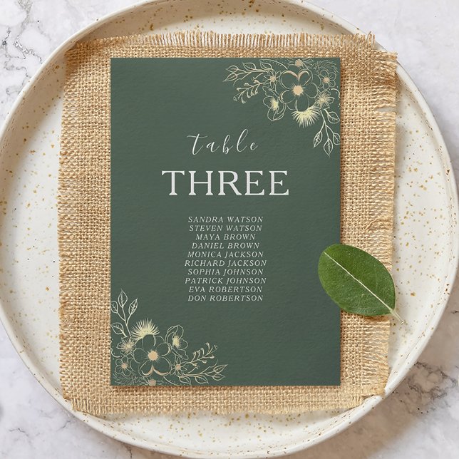 Plan de table de mariage floral vert olive (Créateur téléchargé)
