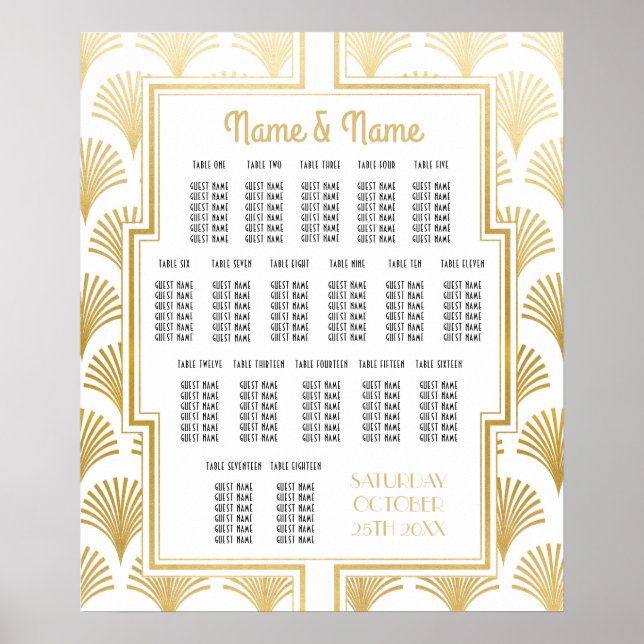 Plan de table de mariage Gatsby Déco 1920 18 Table (Devant)