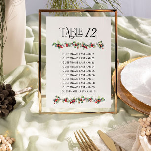 Plan de table de mariage hivernal avec houx numéro
