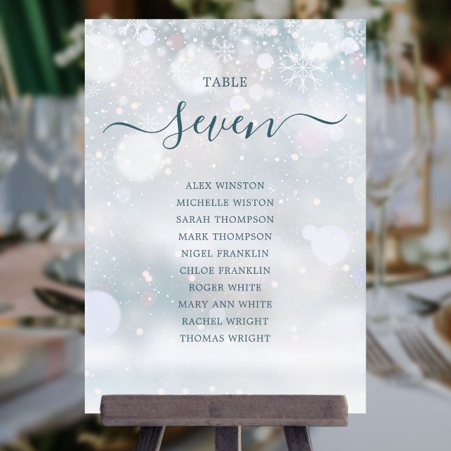 Plan de table de mariage hivernal avec numéro de t (Winter Wonderland Script Seating Plan Table Number)