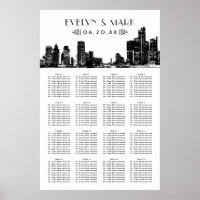 Plan de table de mariage noir Art Déco sur la skyl
