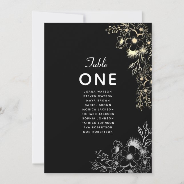 Plan de table de mariage noir élégant (Devant)