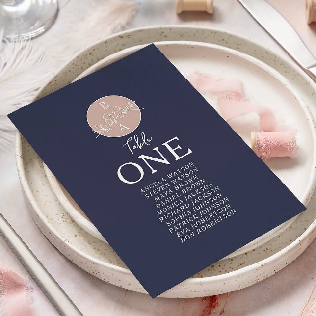 Plan de table de mariage rose et bleu marine (Créateur téléchargé)