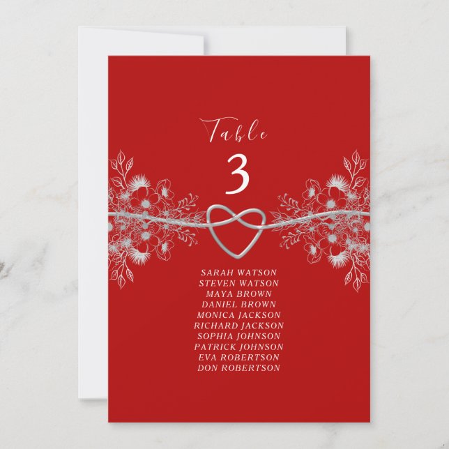Plan de table de mariage rouge élégant (Devant)