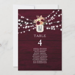 Plan de table de mariage rustique burgundy
