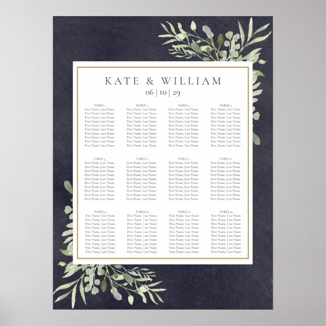 Plan de table de mariage tableau noir avec verdure (Devant)