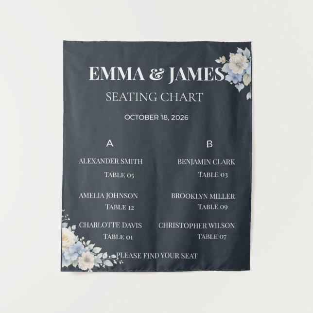 Plan de table de mariage | Tapisserie florale élég (Devant)