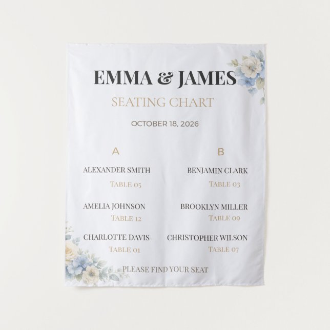 Plan de table de mariage | Tapisserie florale élég (Devant)