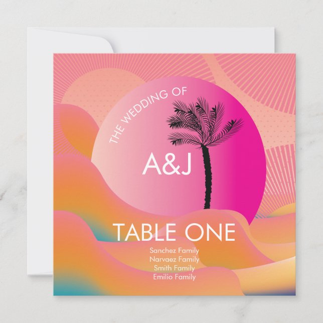 Plan de table de mariage Tropical Sunrise Rose Ora (Devant)