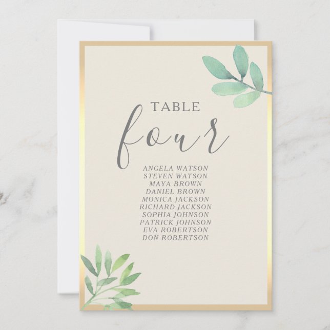 Plan de table de mariage Vert et Or (Devant)