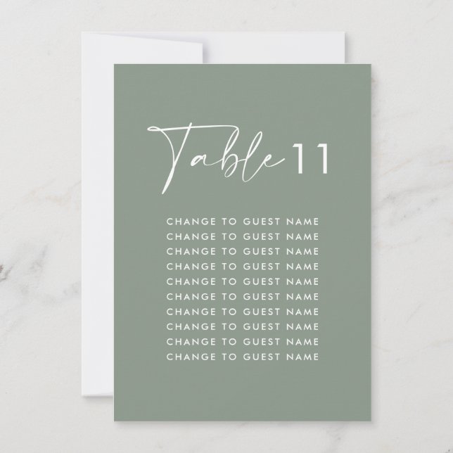 Plan de table de mariage vert sauge avec numéro de (Dos)